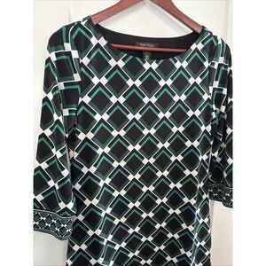 White House Black Market Dress small geometric green white S Spring Summer
